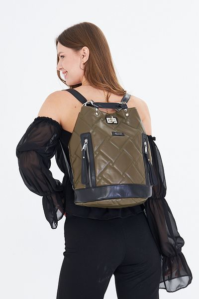 morpelikan Khaki Quilted Embroidered Drawstring Women's Backpack