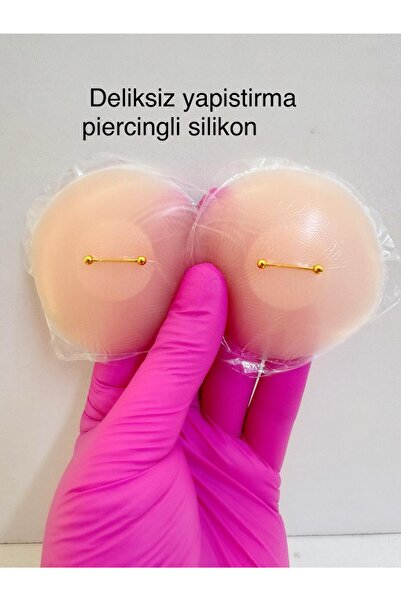Arescollection 2 ADET DELİKSİZ SİLİKON YAPIŞTIRMA GERÇEK GİBİ GÖRÜNEN MEME UCU NİPPLE PİERCİNGİ (ÇELİK )