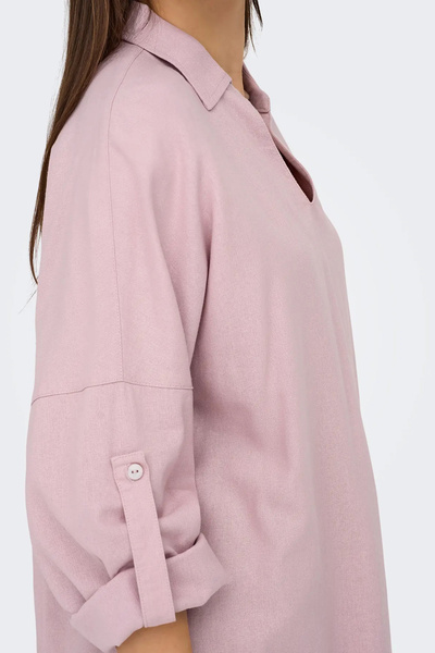 ONLY Γυναικείο Onlcaro Κοντό Μπροστινό Μακρύ Πίσω Λινό Τουνίκ 15338898 Πούδρα