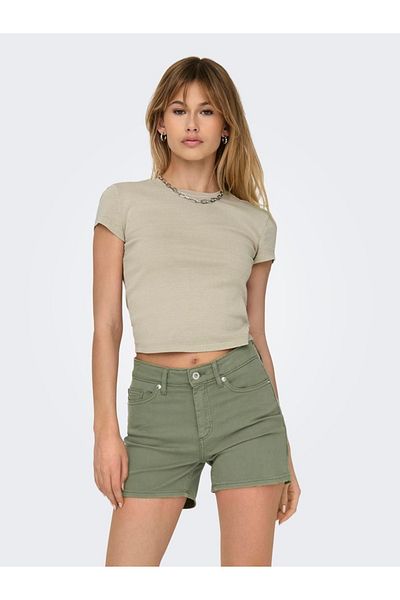 ONLY Onlelina S/s O-neck Short Top Jrs Noos Γυναικεία Μπεζ Μπλούζα - 15320229