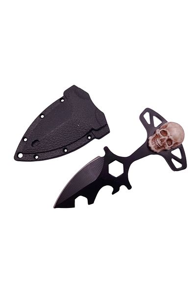 Depox Cuțit tactic de vânătoare IdeallStore®, Broken Silence, 8 cm, negru, teacă cu lanț inclus