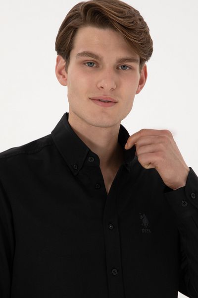 U.S. Polo Assn. Мъжка черна риза с дълъг ръкав, базова, 50298021-VR046