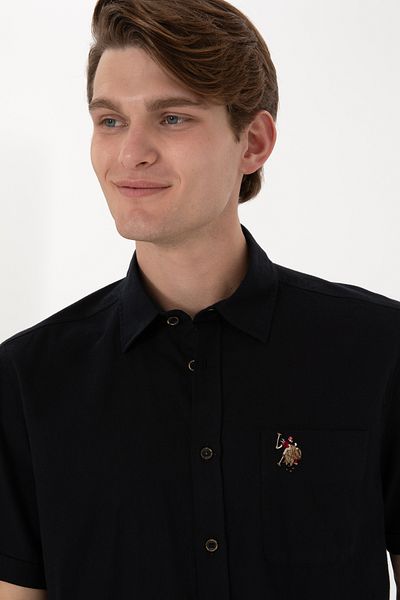 U.S. Polo Assn. Ανδρικό μαύρο κοντομάνικο πουκάμισο 50297896 -VR046