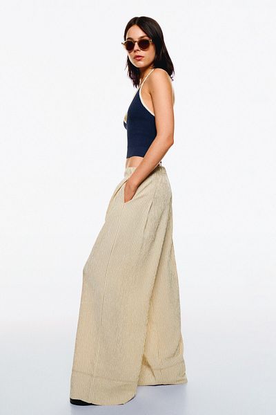 Bershka Wide-leg seersucker trousers