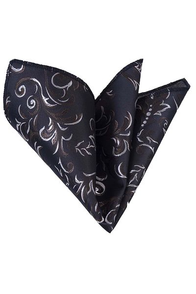 Exve Exclusive Brown on Black Cream Paisley Pattern Elegant Jacquard Pocket Lapel Handkerchief