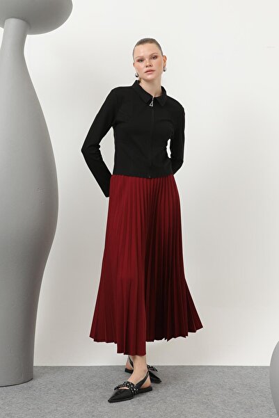 Puane Жіноча спідниця з плісировкою - 18232RTK - BURGUNDY