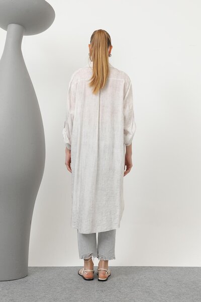 Puane Women's Long Tunic with Front Pocket and Robe Back - 10639Tun - Ecru