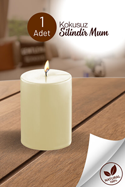 grimorlife 1 Adet Silindir Dekoratif Kokusuz Krem Mum- Hediyelik Blok Mum