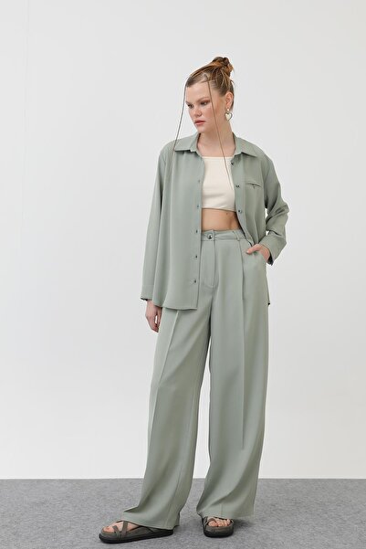 Soul Kadın Cep Detaylı Gömlek - 32174GML - Badem Yeşili