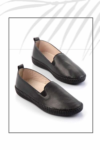 Bambi Black Genuine Leather Women's Ballerinas K01462025203