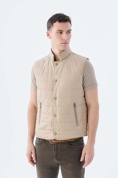 Jakamen Γιλέκο μπεζ Hakim Collar Fiber Slim Fit