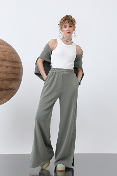 Soul بنطلون نسائي بتفاصيل كبس على الجوانب -32157PNT - كاكي