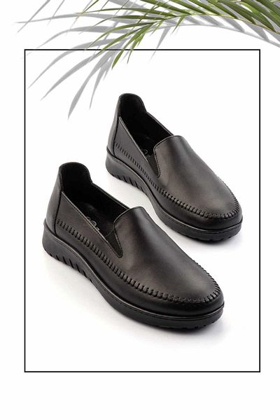 Bambi Black Leather Women's Ballerinas K01331055703