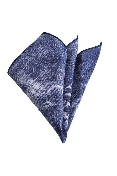 Exve Exclusive Navy Blue Grift Printed Transitional Voile Cotton Collar Handkerchief