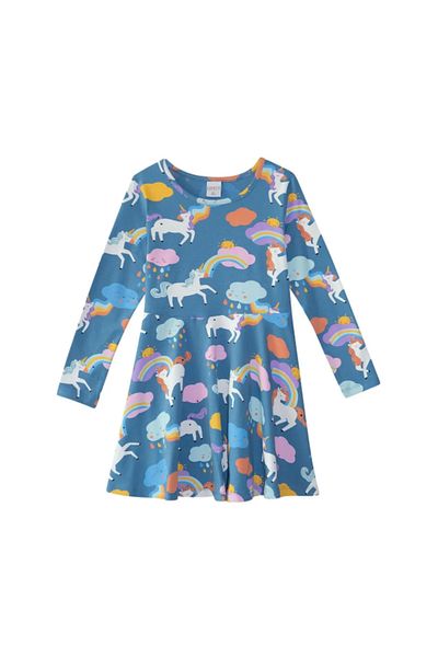 LOVETTI Girls Lady Unicorn Pattern Straight Long Sleeve Dress