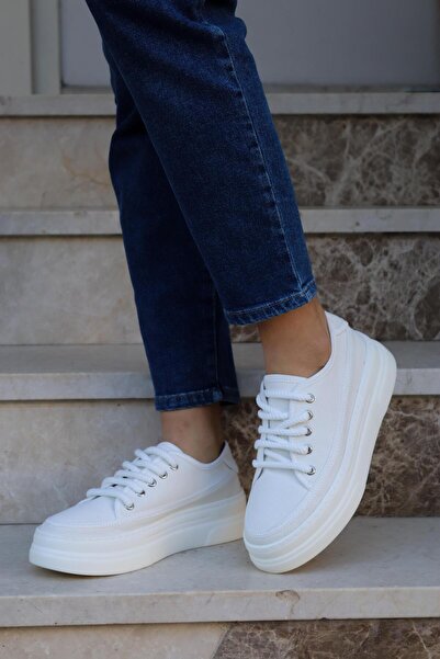 BeBeQ Store Guido White Linen Women's Sneakers
