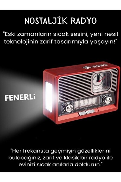 gaman K-105 Fenerli - Saat Göstergeli Nostaljik Radyo - FM RADYO -SD-AUX-BT-USB-