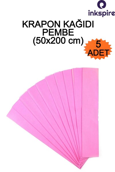 inkspire Krapon Kağıdı 50x200 Cm 5 Adet Pembe Renk 1 Paket Grapon Kağıt Grafo...