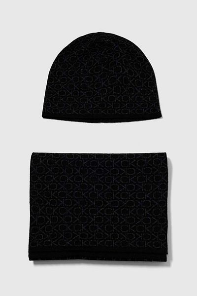Calvin Klein Men's Scarf and Beanie Set Ck Monogram Scarf+Beanie K50K511026