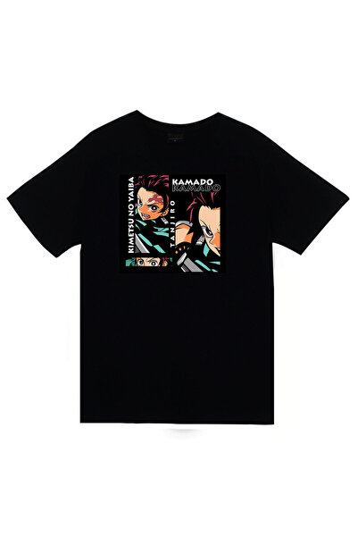 fame-stoned Demon Slayer Tanjiro Kamado Anime Štampano Unisex 100% pamuk Crna...