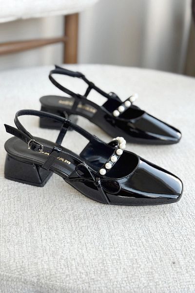 MODAADAM Pantofi cu toc joasă Maste Pearl pentru damă - negru-brevet