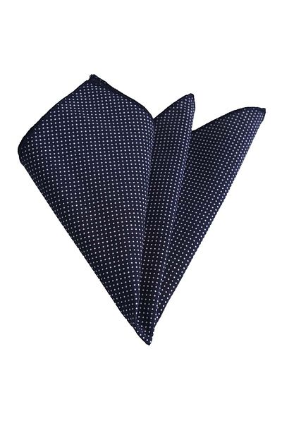 Exve Exclusive White Polka Dot Cotton Collar Handkerchief on Navy Blue