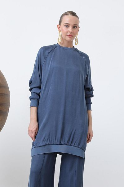 Puane Women's Ribbed Collar Tunic - 10665Tun - Indigo