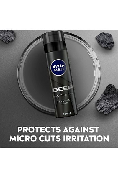 NIVEA Men Deep Smooth Shave Shaving Foam, Antibacterial Black Carbon, 200m