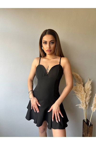 Fav Style Γυναικεία φούστα με λεπτή λουράκι με λαιμόκοψη Μίνι φόρεμα μαύρο