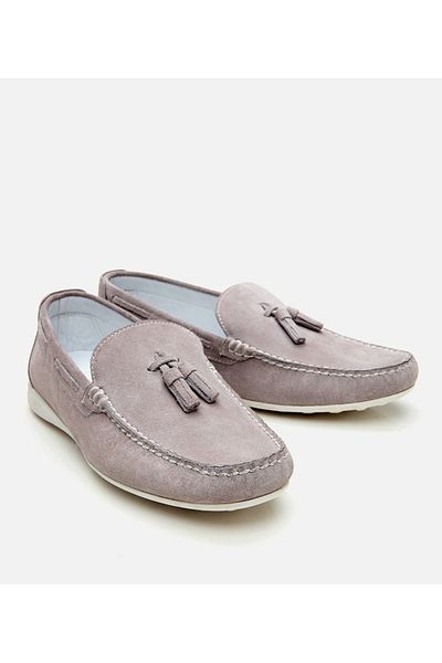 Hotiç Ανδρικά Suede Leather Grey Tassel Λεπτομερή Casual Loafer παπούτσια