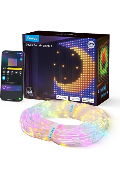 Govee Perde Işıkları 2.0, Akıllı LED Perde, 520 RGBIC Renk Değiştiren, Dinami...