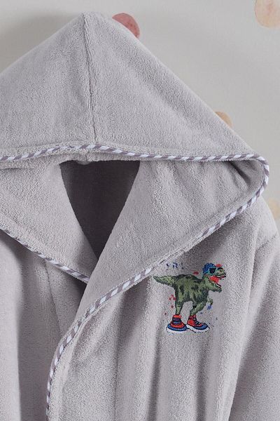 VAROL Bamboo Embroidered Waiter Size Bathrobe - Dino