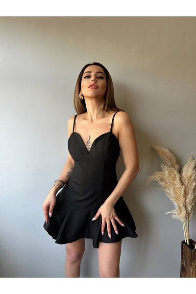 Fav Style Γυναικεία φούστα με λεπτή λουράκι με λαιμόκοψη Μίνι φόρεμα μαύρο