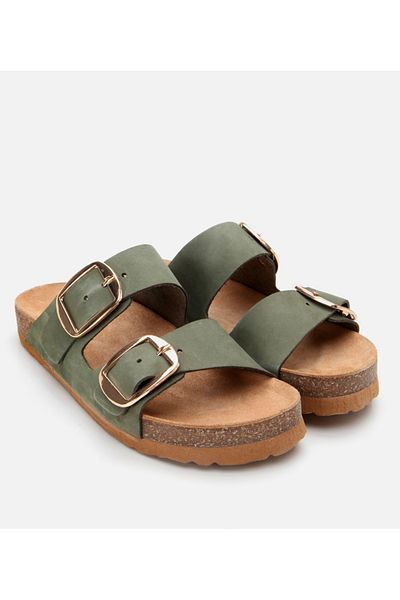Hotiç Γυναικείες παντόφλες Nubuck Δερμάτινες Πράσινες Ζώνες