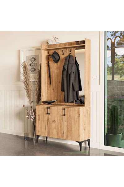 Mezza 5101 Inca Sağ Aynalı 3 Kapaklı 4 Askılı Raflı Portmanto Atlantik Çam