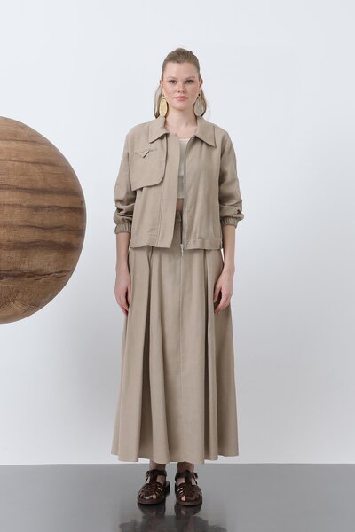 Puane Women's Hidden Placket Zippered Skirt Suit - 14315Tks - Mink