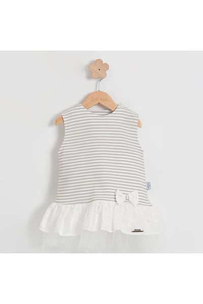 TRENDİMİZBİR Baby Girl Stripe Detailed Ruffled Bow Summer Dress