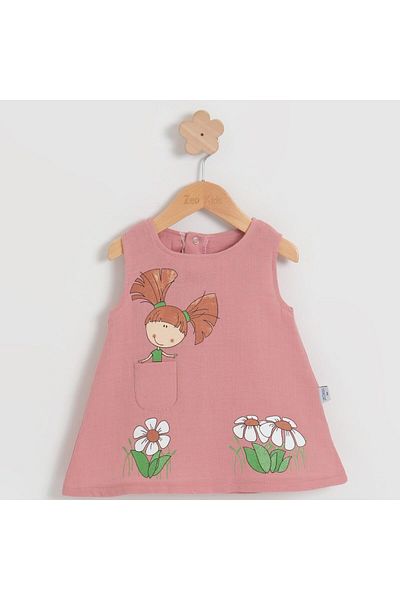 TRENDİMİZBİR Baby Girl Daisy Girl Figured Strap Woven Fabric Summer Dress