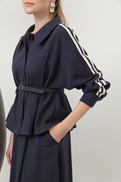 Puane Kadın Beli Kemerli Etekli Takım - 14314TKS - Lacivert