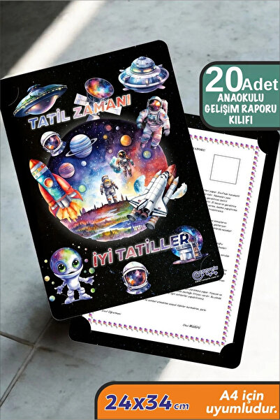 İstisna 20 Adet Uzay Temalı Okul Öncesi A4 Anaokulu Karne Kılıfı Kabı Karne S...