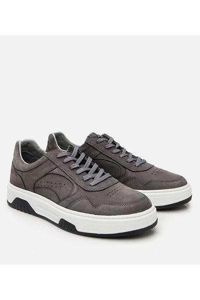 Hotiç Men's Nubuck Leather High-Sole Anthracite Sports Shoes