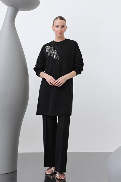 Puane Γυναικείο τουνίκ με κέντημα στον ώμο - 10629TNK - Μαύρο