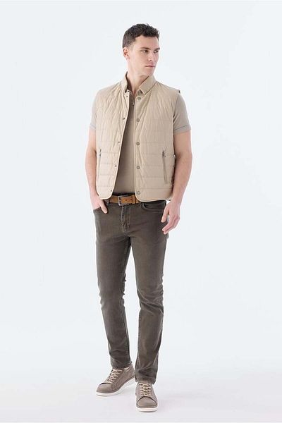 Jakamen Γιλέκο μπεζ Hakim Collar Fiber Slim Fit