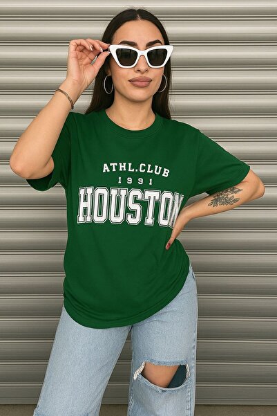 EYAX MODA Tricou pentru femei HOUSTON cu imprimeu și guler tip crewneck