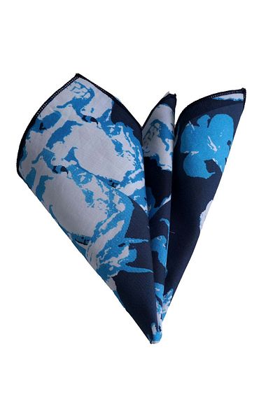 Exve Exclusive Navy Blue White Digital Printed Design Collar Handkerchief