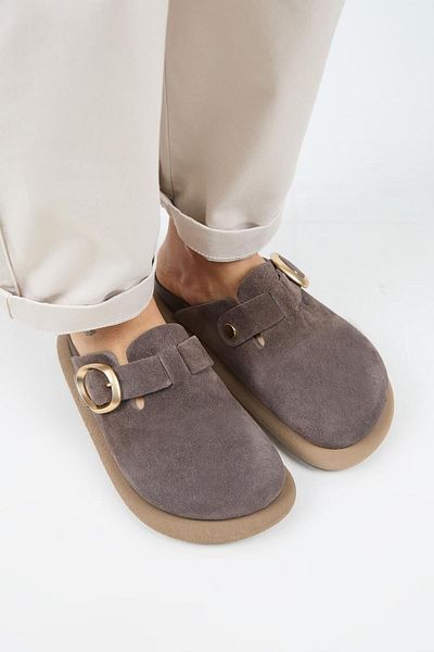 Manijero (Asymmetry) Women's Genuine Leather Belt Buckle Sabo Light Brown Slippers