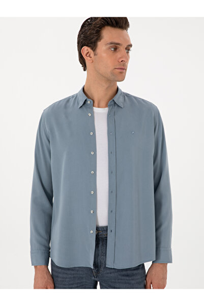 Cacharel Koyu Mavi Regular Fit Alttan Biritli Liyosel Gömlek 50300590-VR032