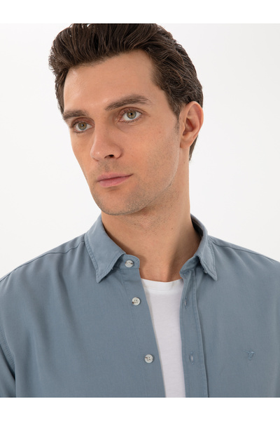 Cacharel Koyu Mavi Regular Fit Alttan Biritli Liyosel Gömlek 50300590-VR032