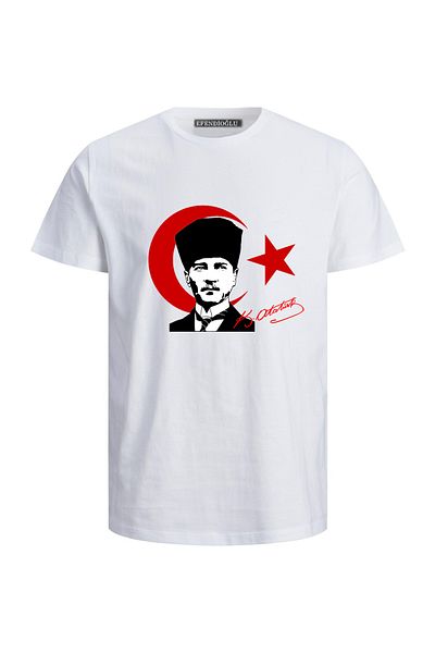 Efendioğlu Design Tricou roșu pentru adulți din bumbac, imprimat cu Atatürk și steagul, semnat 23 aprilie (mucegai pentru bărbați)