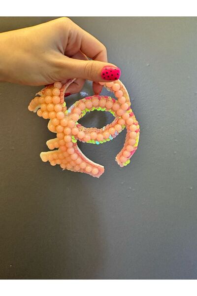 Gönülden Tasarım 13X13 CM PEMBE BONCUKLU TASARIM ARMA DİKİŞ APLİKE